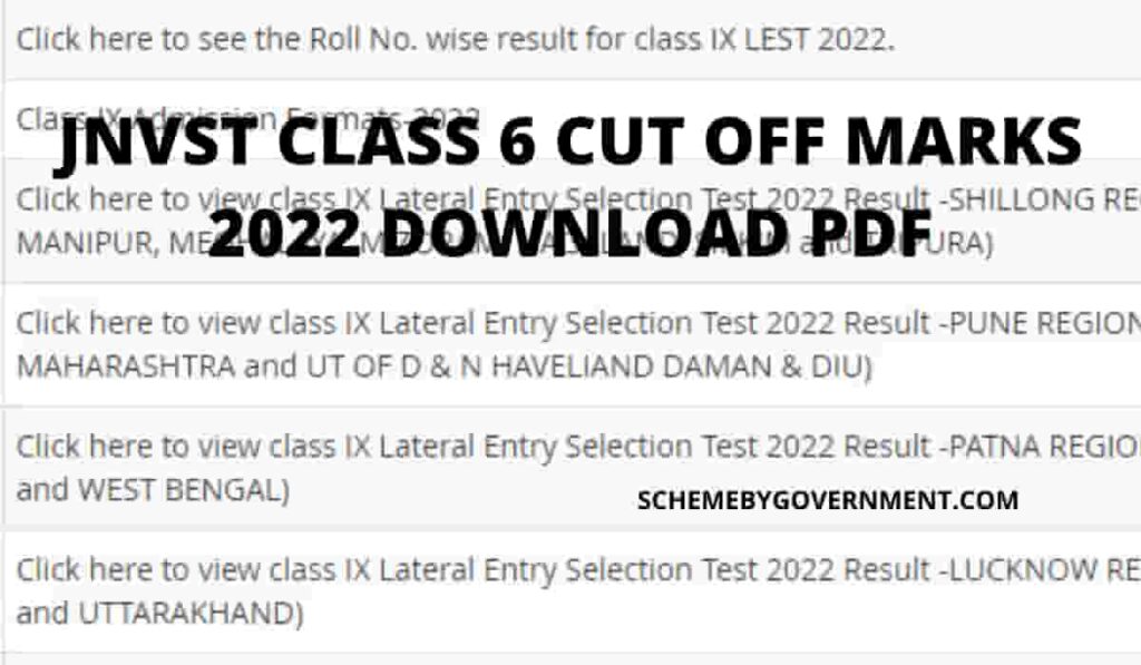 JNVST Class 6 Cut Off Marks 2022